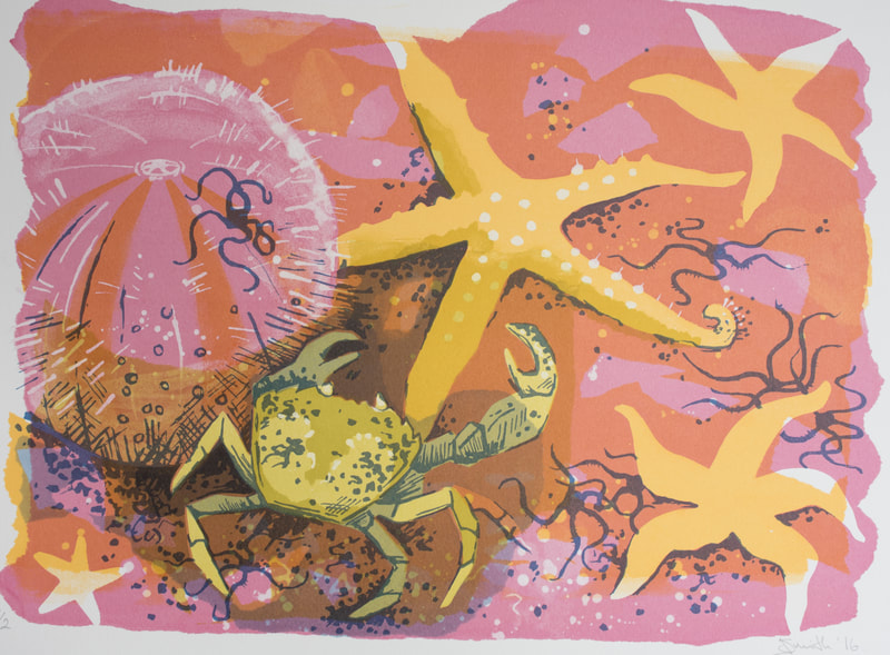 sea starfish crab urchin jane smith wildlife art